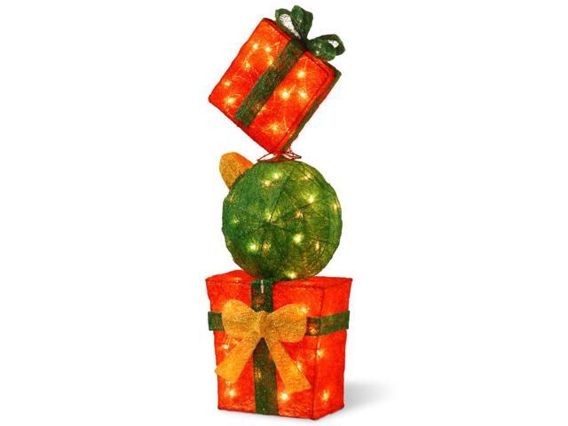 33' Red and Green Christmas Decorative Gift Box Tower Table Topper - Clear Lights