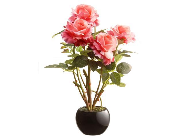165' Black Round Potted Artificial Pink Rose Flowers