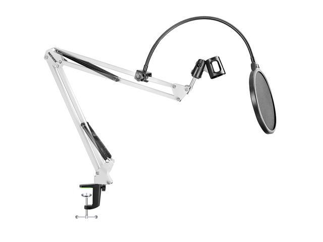 Neewer Desktop Microphone Suspension Boom Scissor Arm Stand with Microphone Clip Holder Table Mounting Clamp and Pop Filter Windscreen Mask Shield