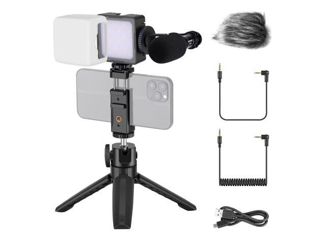 Neewer Vlogging Kit for Phone Video Recording Smartphone Camera Video Microphone Kit Includes 2800~8500K LED Light/CM14 Microphone/Phone