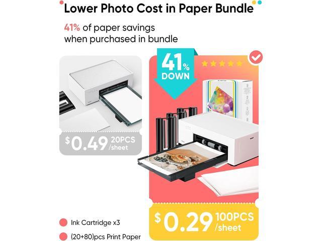 Liene 4x6'' Photo Printer Bundle (100 pcs +3 Ink Cartridges), Wi-Fi Picture  Printer for iPhone, Android, Smartphone, Computer, Dye-Sublimation