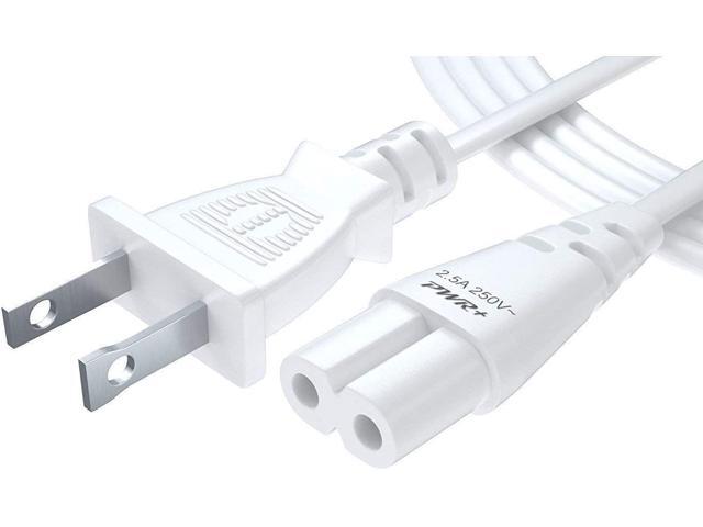 PWR+ Long 6 Ft 2-Prong AC Wall 2 Slot Power Cord for Samsung LED LCD TV Smart Monitor Xbox One-S X PS4 Console Cable White - IEC-60320 IEC320 C7