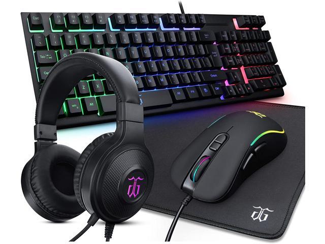 DGG ST-KM6 Wired RGB Backlit Gaming Keyboard and Mouse Gaming Mouse Pad Gaming HeadsetAll in One Combo for PC Gamers and Xbox and PS4 Users