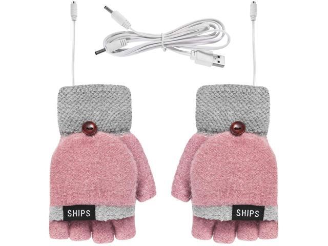 Womens USB Warmer Heated Gloves Winter Knitted Full and Half Finger Heated Gloves Mitten