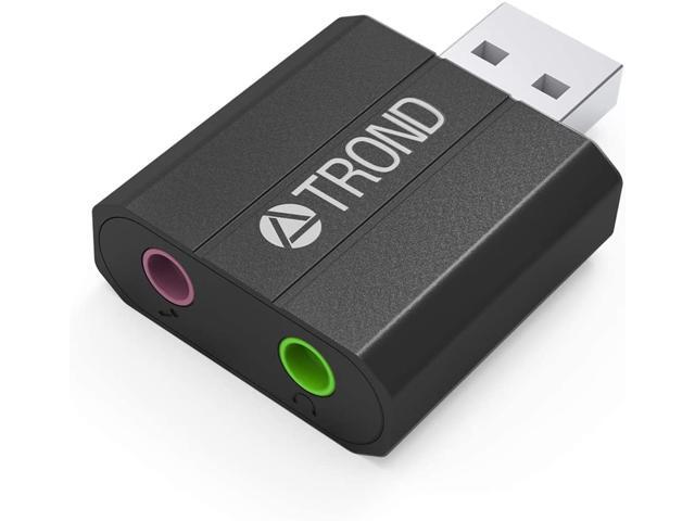 TROND Aluminum External USB Audio Adapter Sound Card with 35mm Stereo Headphone and Mono Microphone Jacks C-Media CM100B Chipset Black