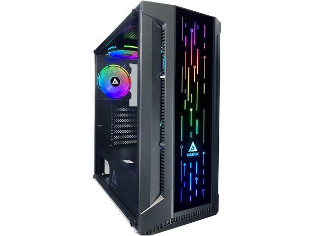 Apevia Matrix-BK Mid Tower Gaming Case with 1 x Tempered Glass Panel Top USB30/USB20/Audio Ports 4 x RGB Fans Black Frame