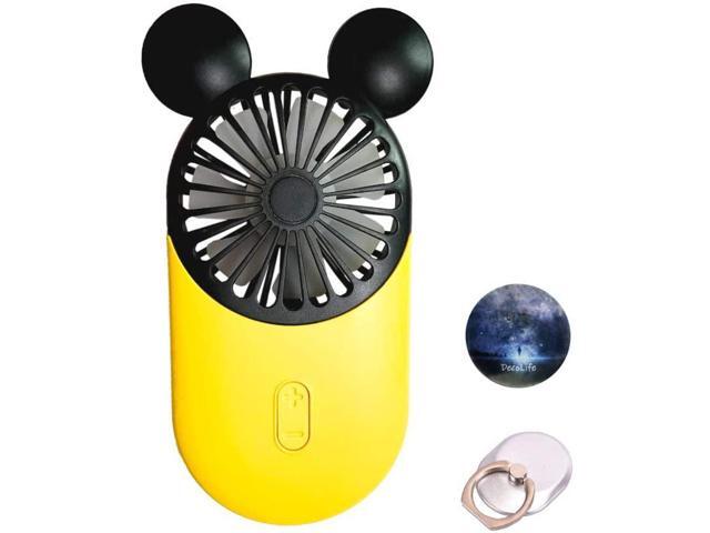 DecoLife Cute Personal Mini Fan Handheld & Portable USB Rechargeable Fan with Beautiful LED Light 3 Adjustable Speeds Finger Holder Perfect for