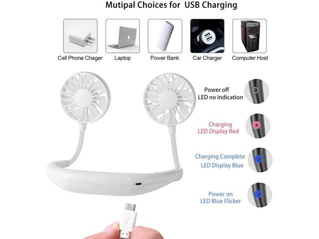 Portable Neck Fan Wearable Mini USB Fan Hand Free Personal Fan Desktop Fan 3 Speeds USB Rechargeable 360 Degree Adjustment for Kids Home Office
