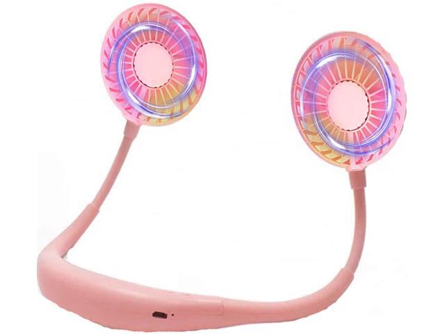 Toysery Pink Portable Neck Fan for Cool Breeze Heavy-duty Necklace Fan for Sport Adjustable Headphone Design Small Fan with 3 Speeds and Led USB