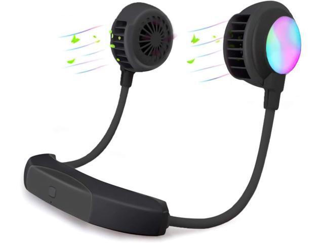 ZOLUIKIS Neck Fan Colorful LED Light Hands Free Bladeless Personal Fan USB Rechargeable 2000mAh Personal Wearable Neckband Fan 3 Speeds 180°