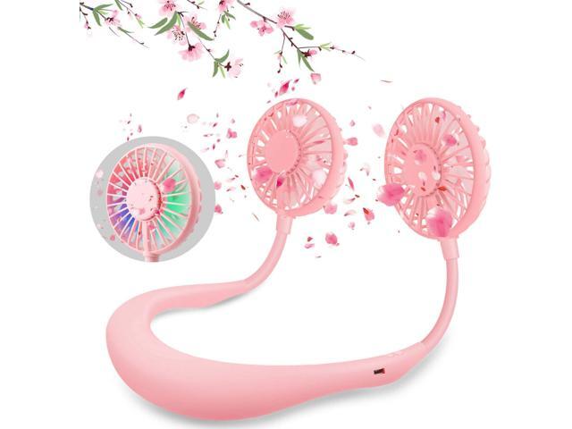 USB Mini Fan Rechargeable Necklace Portable Wearable Cooling Neckband Fans with 3 Level Air Flow 7 LED Lights 360 Degree Rotation for Summer