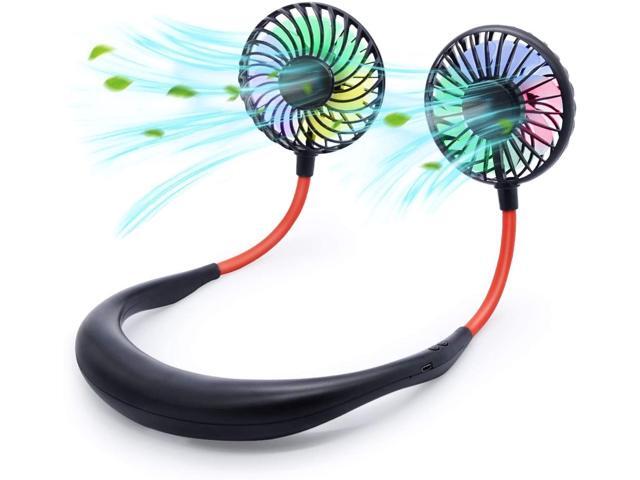 Personal Fan Neck Fan Portable USB Fans with Three Levels of Wind USB Rechargeable 2000mAh Battery Red and Blue LED Lights Private Fan are