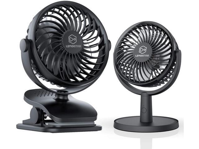 LEMOISTAR USB Small Desk/Office/Desktop Mini Fan + Battery Operated Clip on Fan and Desk Fan 2 in 1