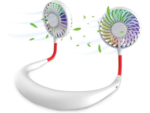 Hands Free Portable Neck Fan - Rechargeable Mini USB Personal Fan Battery Operated with 3 Level Air Flow 7 LED lights for Home Office Travel