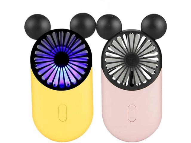 Kbinter Cute Personal Mini Fan Handheld & Portable USB Rechargeable Fan with Beautiful LED Light 3 Adjustable Speeds Portable Holder for Indoor