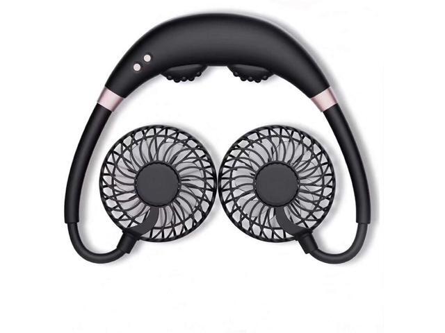 2020 New Portable Massage USB Neck Fan Hand-free Personal Wearable Cooling Fan 2000mAH Battery Operated Rechargeable Neck Fan Neckband Headphone