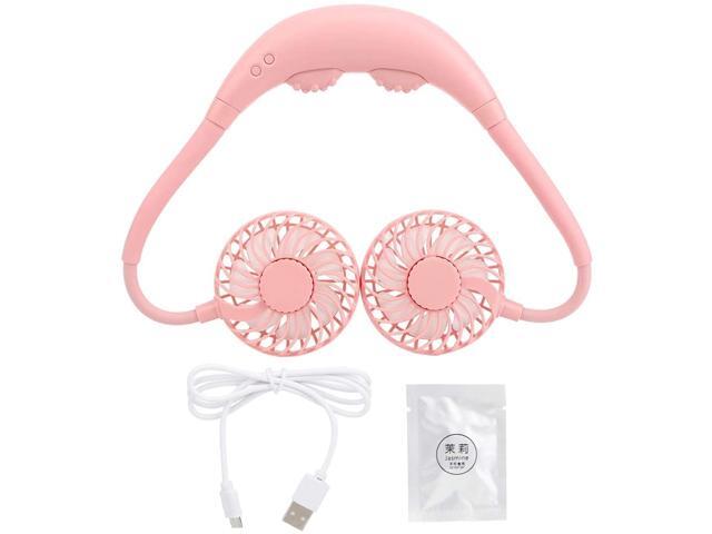 Omabeta Outdoor Portable Hand-Free Neck Hanging Fan Rechargeable Neck Fan USB Rechargeable Cooling Fan with Massage Function(Pink)