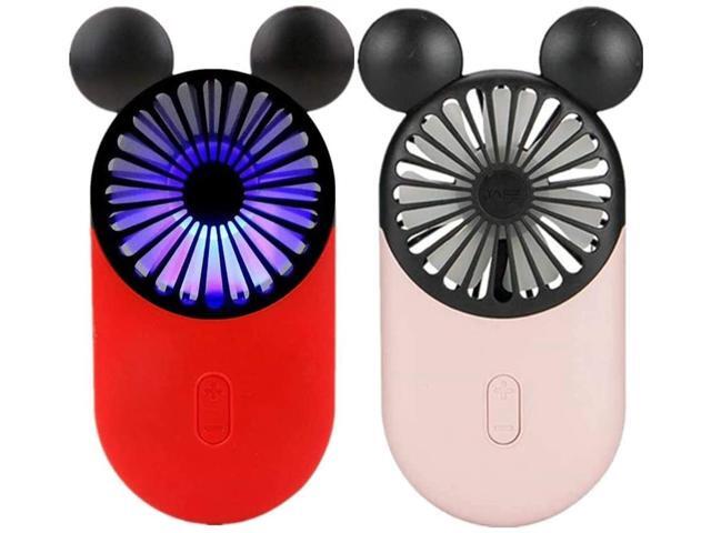 Kbinter Cute Personal Mini Fan Handheld & Portable USB Rechargeable Fan with Beautiful LED Light 3 Adjustable Speeds Portable Holder for Indoor