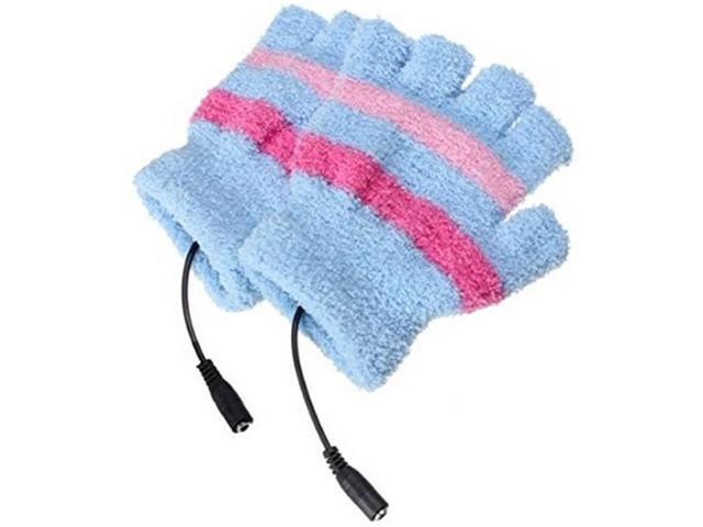 Elandy 1 Pair Fingerless Cots USB 20 Heated Stripe Design Winter Warm Plush Laptop Mittens Hand Warmer for Women Teen Girls (Blue)