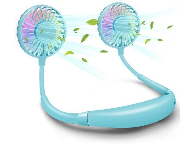 LEMBO DIRECT Sport Fan Neck Fan Portable Hands Free Fan USB Rechargeable Personal Fan 2000mAh with 3 Level Air Flow 7 LED Lights 360 ° Rotation