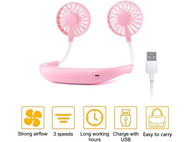 Hand Free Personal Fan CHERIEY Neckband Fan Portable Mini Double Fans with USB Rechargeable 3 Speeds Adjustable Wearable Fan for Home Office