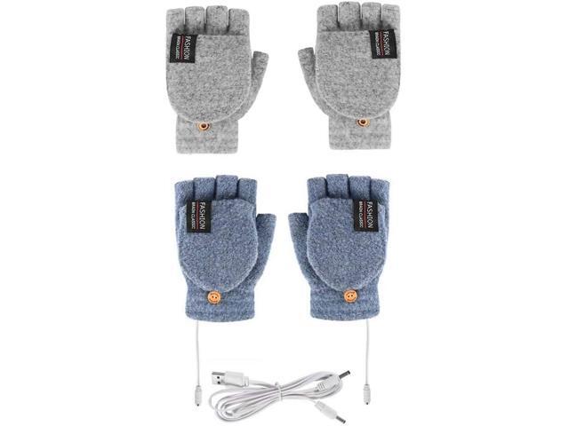 Jackky (2 Pack Gray+Blue) USB Heated Gloves for Both Men and Women Knitting Hands with Full and Half Heated Fingerless Heating Warmer Washable