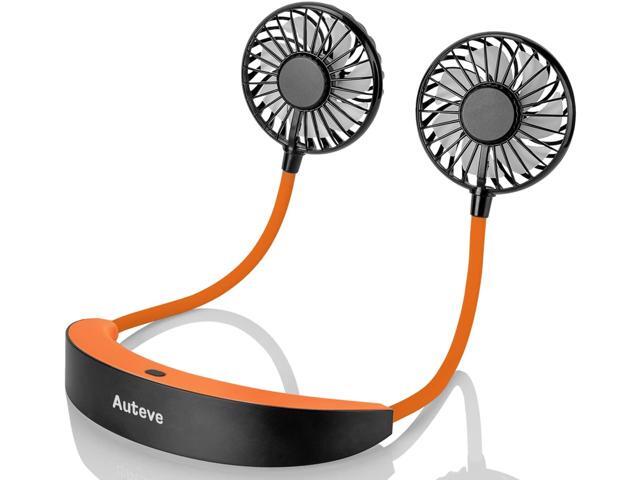 Auteve Hand Free Personal Fan Portable Neckband Mini Fan - 7 Blade Dual Fans 5200mAh USB Rechargeable Battery 10H Working 3 Speeds 360 Degree
