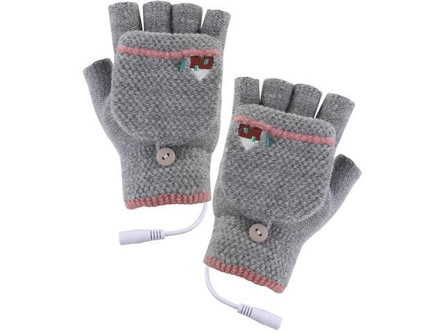 USB Heated Gloves for Women & Men Warm Knitted Electric Heating Sports Mitten Washable Winter Laptop Gloves Full & Half Hands Heated Hands Warmer