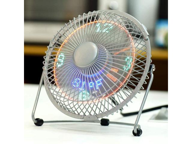 LICHAMP Clock Fan with Floating Led Time Display Desk Usb Led Fan with Clock Light 7'