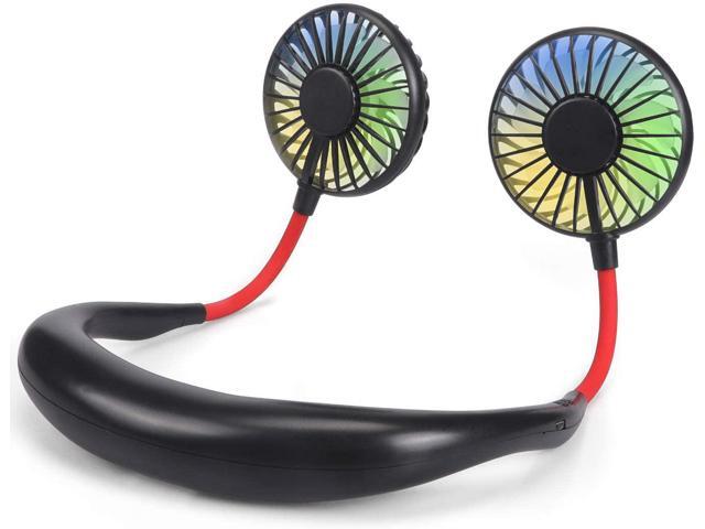 Portable Hanging Neck Fan Personal Fan Around Neck Fan Rechargeable Wearable USB Fans 3 Speed Color LED Light 360 Degree Adjustment Head
