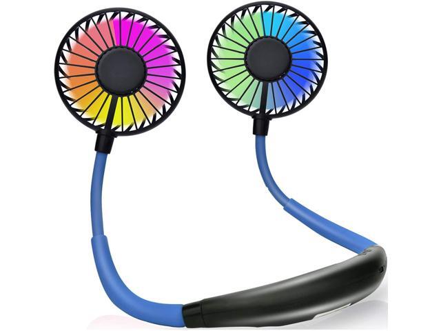 Hands Free Neck Fan Portable USB Rechargable Hanging Neckband Fans - 3 Speed 7 Color Light Aromatherapy for Camping Traveling Office Sports (Blue)