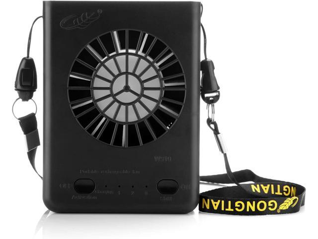 Powza Hands Free Portable Neck Fan Rechargeable USB Personal Fan with 3 Level Air Flow 18650 Battery Charge Cable String for Home Travel(Black)