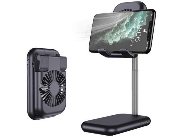 Robasiom USB Small Fan Cooling Phone/Tablet Bracket Aluminum Alloy Telescopic Folding Computer Universal (Black)