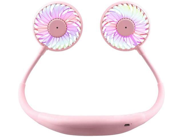 Wearable Neckband Fan Portable Handheld Mini LED Fan Headphone Design Outdoor Fan Internal Rainbow and White Light3 Speeds USB Rechargeable