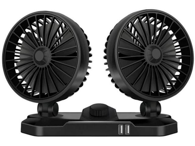 Wakauto Mini Electric Fan Dual USB Double Head Rotating Adjustable Fan for Vehicles Black