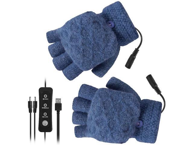 YINUODAY USB Heated Gloves Unisex Mitten Winter Hands Warm Laptop Gloves with 3 Temperature Levels Knitting Heating Hands Full & Half Fingerless