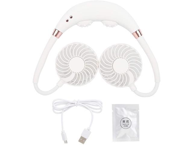 Omabeta Outdoor Portable Hand-Free Neck Hanging Fan Rechargeable Neck Fan USB Rechargeable Cooling Fan with Massage Function(White)