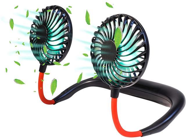AJY Wearable Neck Fan Hands free Mini USB Fan Rechargeable Portable Personal Fan Desk Fan Necklance Fan with Dual Wind Head 3 Speeds LED Light