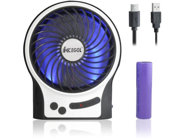 iKKEGOL Mini Portable Wireless Rechargeable Super Strong Wind Desk Fan W/Rechargeable Battery - 3 Mode Wind Speed Adjustable (Black)