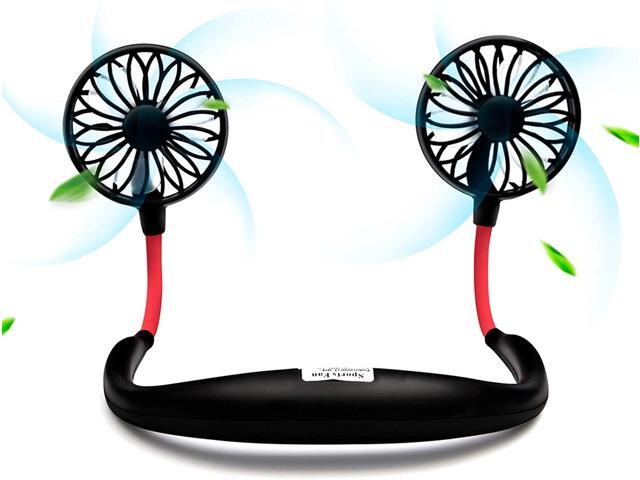 USB Neckband Fan Rechargeable Hand Free Personal Fan with Dual Wind Head Fan Wearable Fan for Camping Traveling
