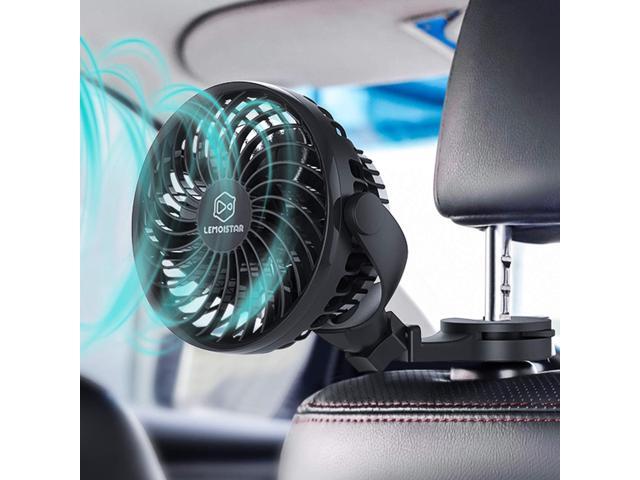 LEMOISTAR Car Fan USB Powered Car Circulator Fan with Multi-Directional Hook 4 Speed 360° Rotatable Personal Cooling Vehicle Fan for Car Rear