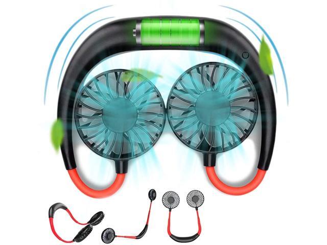 Portable Hanging Neck Sports Fan - Hands Free USB Rechargeable Personal Wearable Neckband Fan Battery Operated with 3 Level Air Flow Headphone