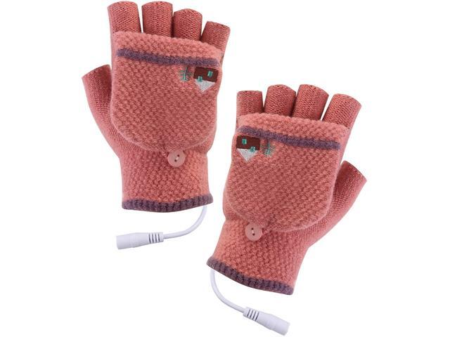 USB Heated Gloves for Women & Men Warm Knitted Electric Heating Sports Mitten Washable Winter Laptop Gloves Full & Half Hands Heated Hands Warmer