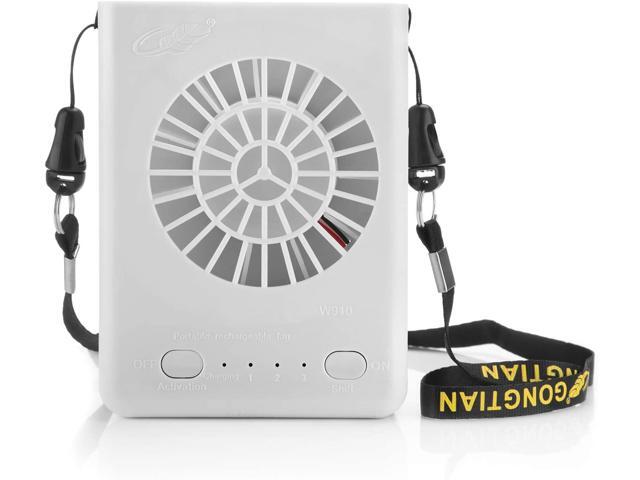 Powza Hands Free Portable Neck Fan Rechargeable USB Personal Fan with 3 Level Air Flow 18650 Battery Charge Cable String for Home Travel(White)