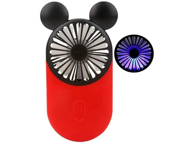 Kbinter Cute Personal Mini Fan Handheld & Portable USB Rechargeable Fan with Beautiful LED Light 3 Adjustable Speeds Portable Holder for Indoor