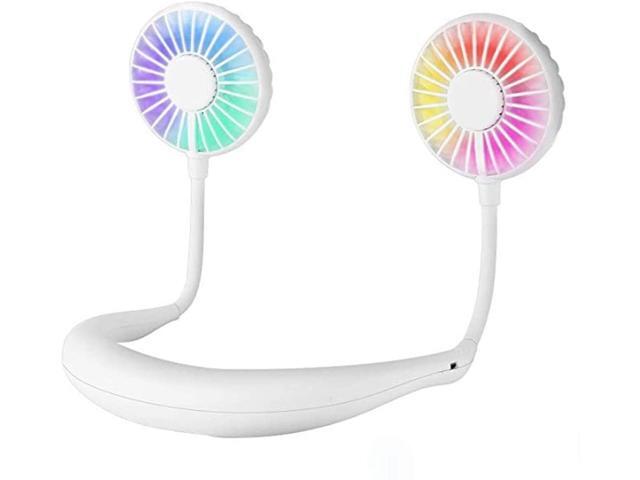 Sports Fan Wisfun USB Portable Neck Hanging Fan 7 Color LED Hand-Free USB Personal Fan Portable Headband Fans with Dual 360 Degree Rotation Head