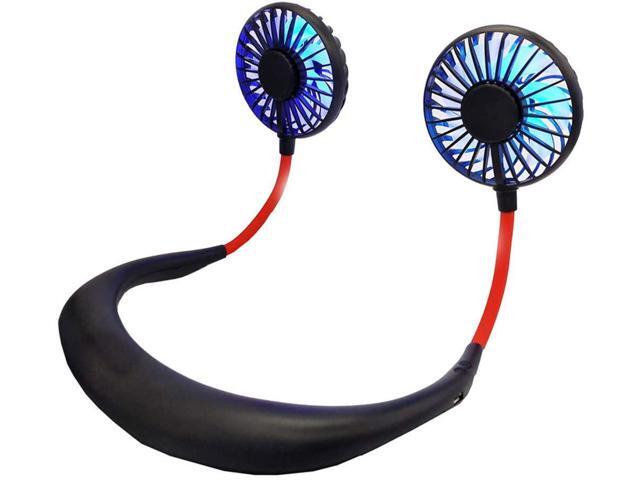 Upgrade Hand Free USB Personal Fan- Portable Handheld Mini Fan Headphone Design Neckband Fan Internal Rainbow and White Light 3 Speeds