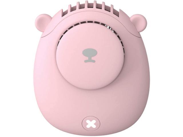 YAMOKOS Summer Outdoor Portable Bear Shaped USB Neckband Handheld Air Cooling Fan for Gifts for Traveling Outdoor Office Home Sports Pink
