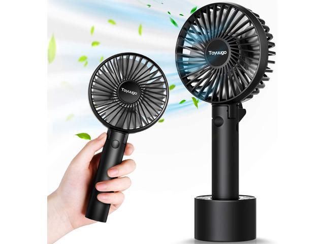 Toyuugo Personal Portable Handheld Mini Fan USB Rechargeable Electric Fan with Base for Student Travel Home Office 3 Speeds Level (Black)