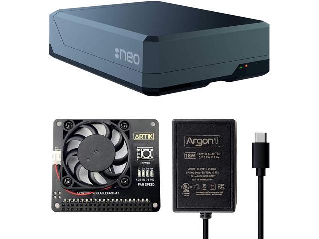 Argon NEO Raspberry Pi 4 Model B Heatsink Case with Fan HAT and Power Supply (Type-C) Supports Cooling Fan Camera and LCD Display GPIO and